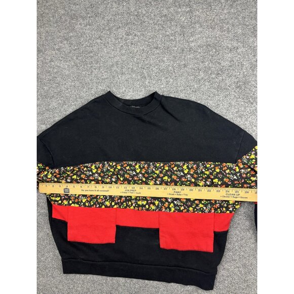 Zara Sweatshirt Womens Medium Black Floral Panel Colorblock Crewneck Pullover - Picture 3 of 6